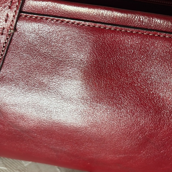 Vintage Fossil deep Red Leather satchel Handbag purse zippered / inside pockets - Picture 2 of 16